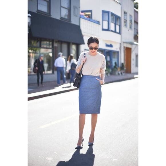 Pure Collection Teal Moon Wool Pencil Skirt | Classic Workwear | UK Tailoring - Picture 8 of 16